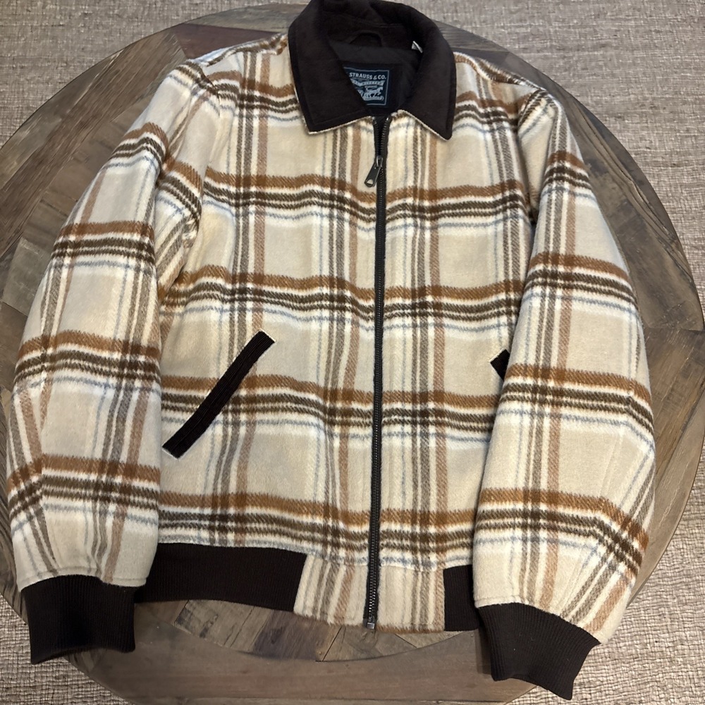 Levi's Men's Corduroy-Collar Plaid Bomber Jacket Cream/brown Quilted Lining